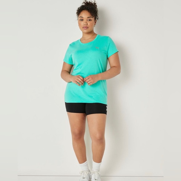 VS Pink 3-Piece SET Teal Ice Shine Perfect Tee With Seamless Leggings & Bra - Picture 13 of 16